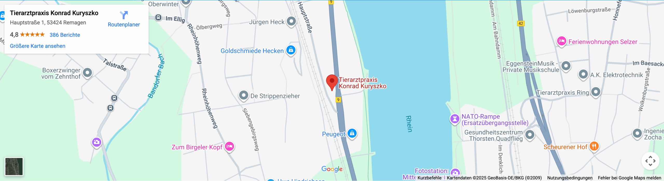 Routenplanung zur Tierarztpraxis in Remagen